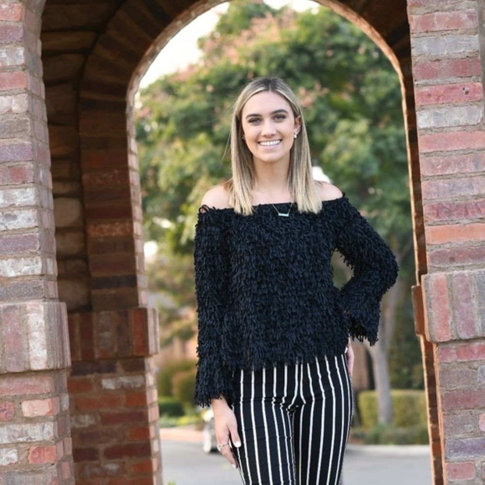 🤩SALE Fuzzy Fringe Shirt Off the Shoulder Top